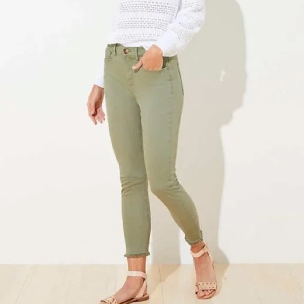 LOFT Jeans Green Raw Hem High Waist Skinny Crop 25 - nwot